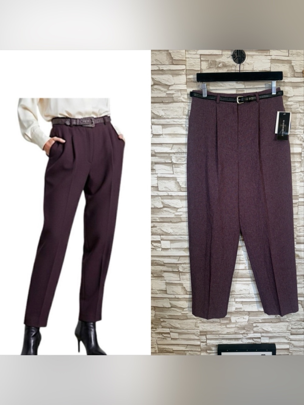 REQUIREMENTS 8 High-Rise Pleated Tapered Pants in Plum